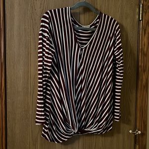 White & Burgundy Striped Long Sleeve Top